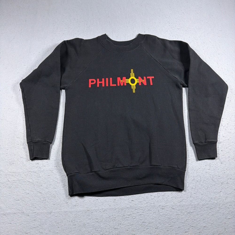 Vintage Philmont Sweatshirt Men Medium Black Crewneck Graphic USA Made